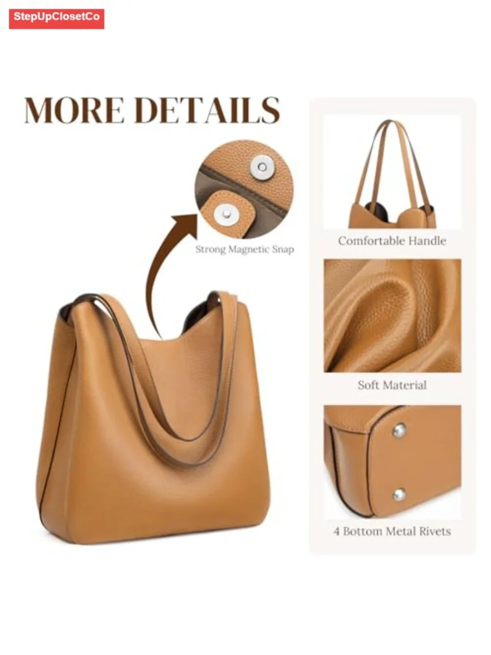 Genuine Leather Tote Bag for Women - Shoulder Handbag, Spacious Purse with